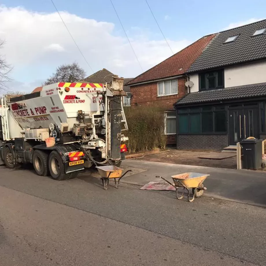 GB Concrete trucks outside residential property